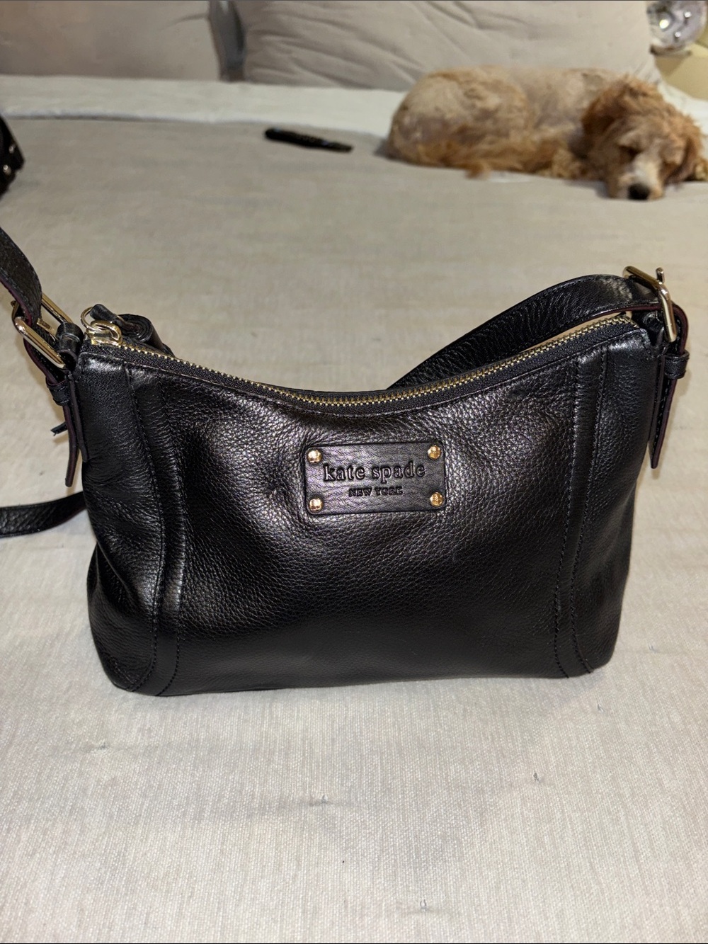 kate spade Black Pebbled Leather Crossbody with Gold Hardware